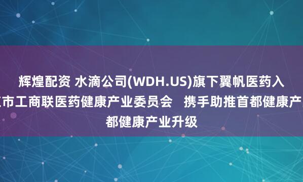 辉煌配资 水滴公司(WDH.US)旗下翼帆医药入选北京市工商联医药健康产业委员会   携手助推首都健康产业升级